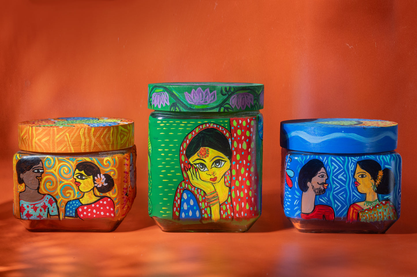 Hand-painted decorative snack jar set