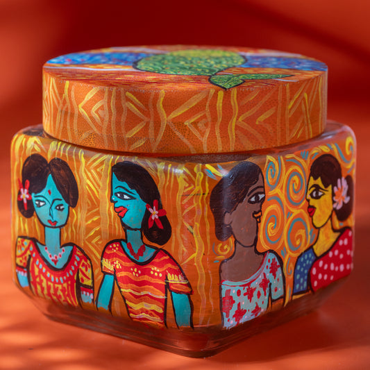 Hand-painted decorative orange snack jar
