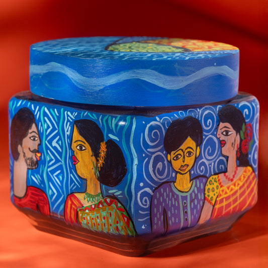 Hand-painted decorative blue snack jar